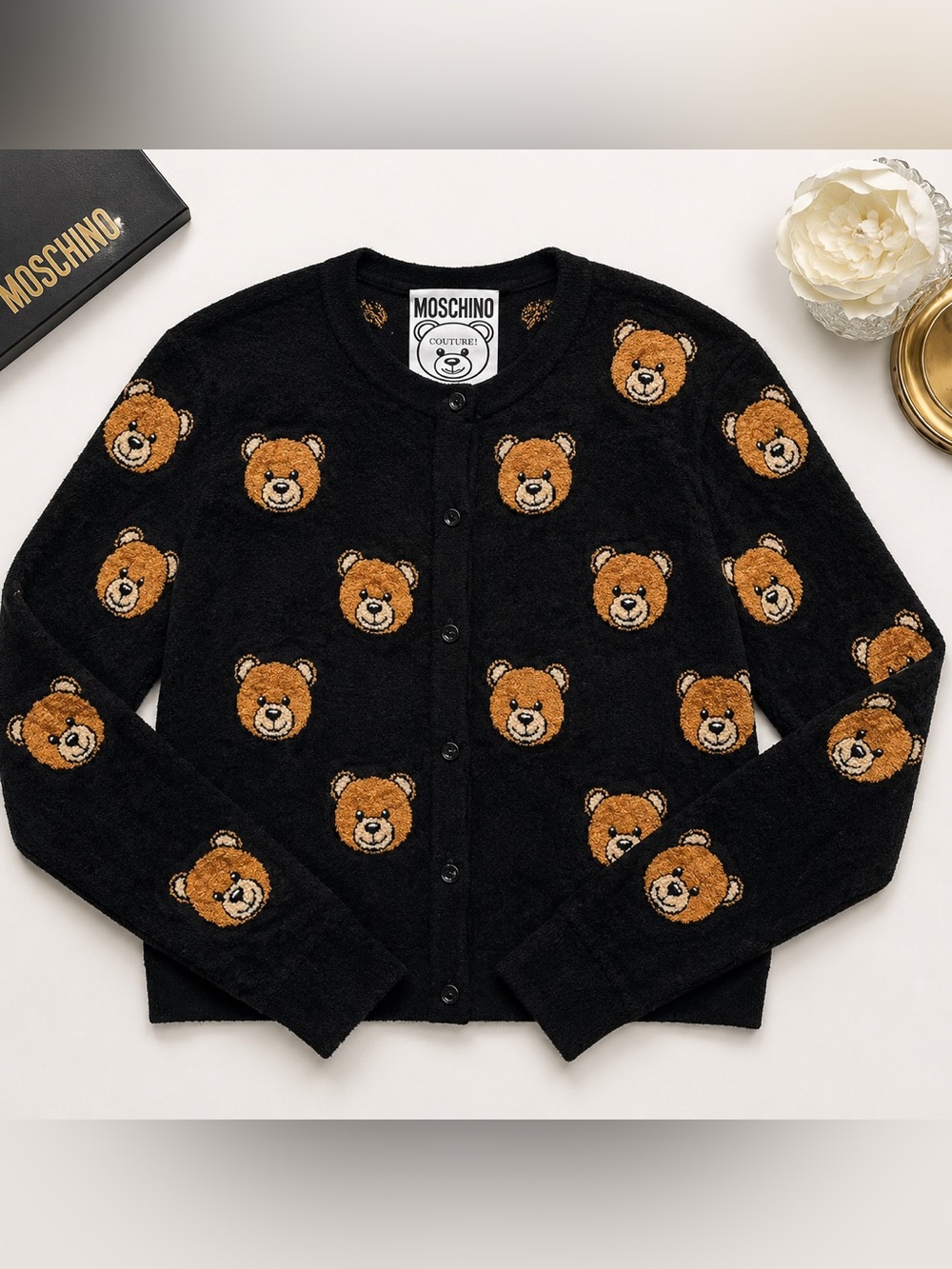 Moschino Teddy Bear Jacquard Knit Cardigan Medium